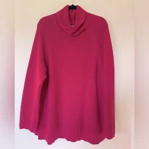 REACTION by Kenneth Cole, turtle neck, long sleeve, crochet sweater, fuchsia.